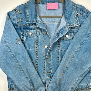 NWOT Azalea Wang Erikka Studded Denim Jacket, size Large